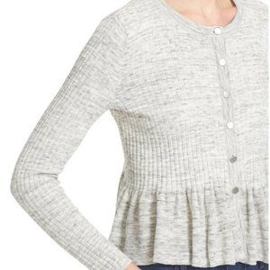Rebecca Taylor Rib Knit Peplum Cardigan Sweater Marled Gray Small NEW!